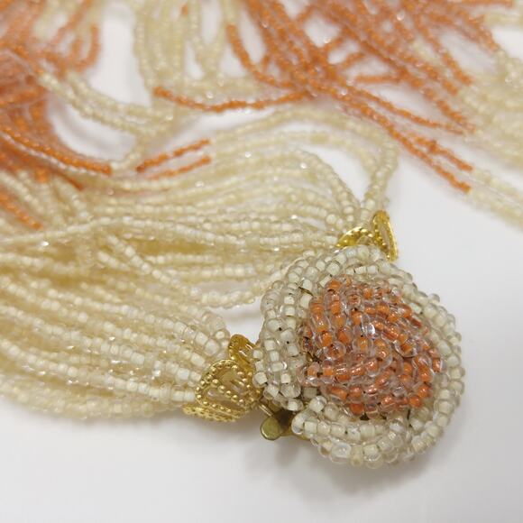Japan 1950s Multi Strand Glass Seed Bead Necklace Beige Rust Vintage - Picture 10 of 10